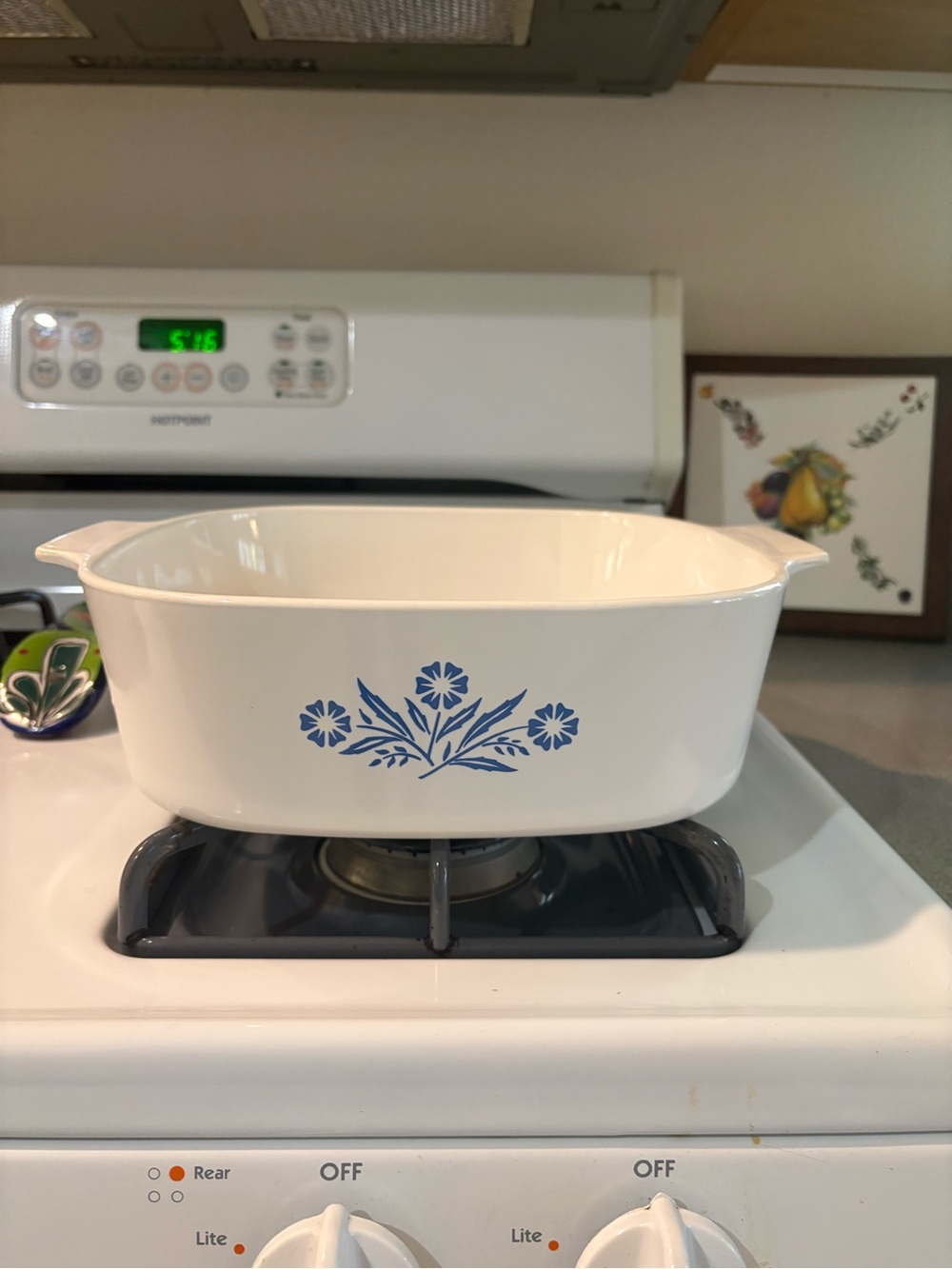 Corningware White Baking Dish with Blue Floral Design